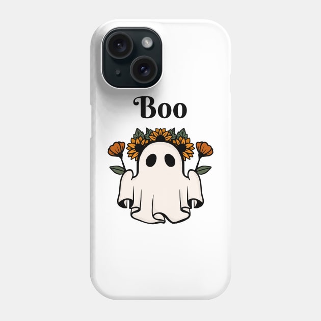 Cute ghost with flowers for Halloween Phone Case by kuallidesigns