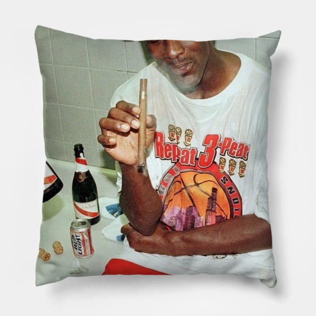 Vintage Michael Jordan Cigar 3peat Pillow by portraiteam