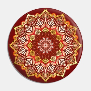 Boho Mandala in Dark Red and Gold Pin