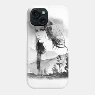 watercolor forest woman Phone Case