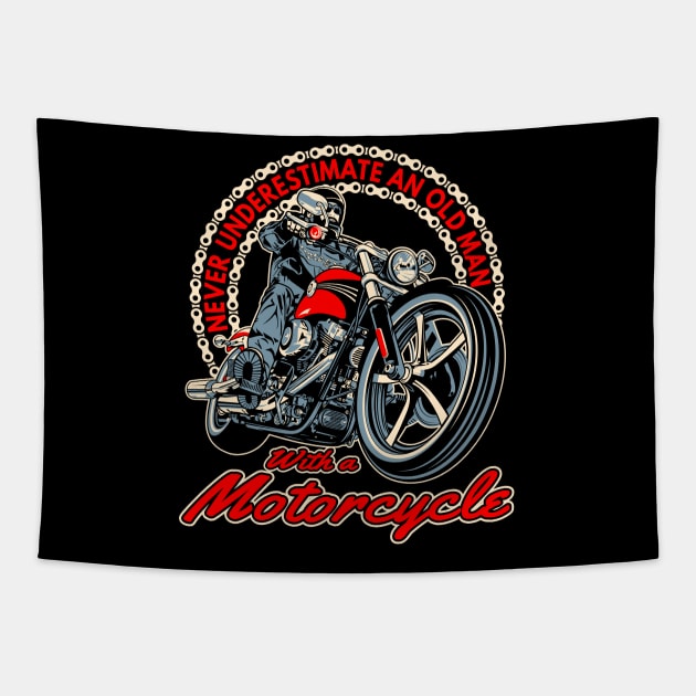 Never underestimate an old man with a motorcycle,badass biker,funny motorcycle Tapestry by Lekrock Shop