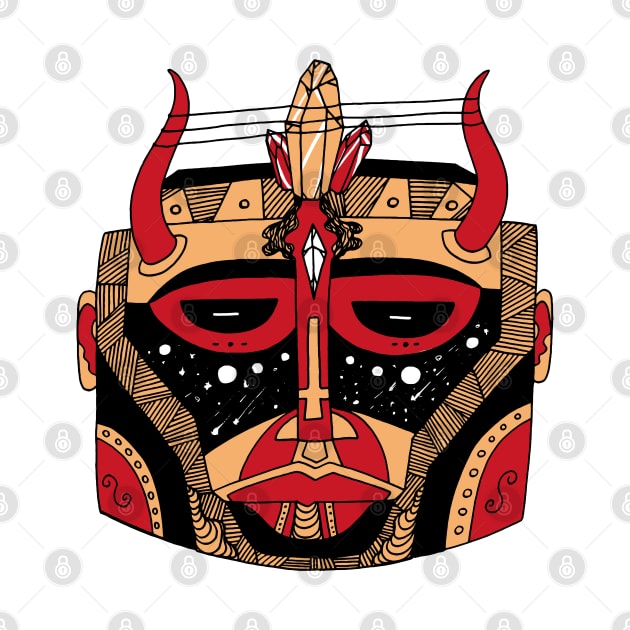 Red and Cream African Mask No 8 by kenallouis