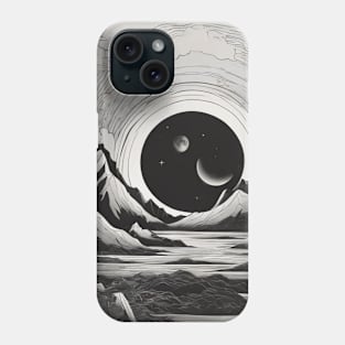 black and white painting of mountains artist Phone Case