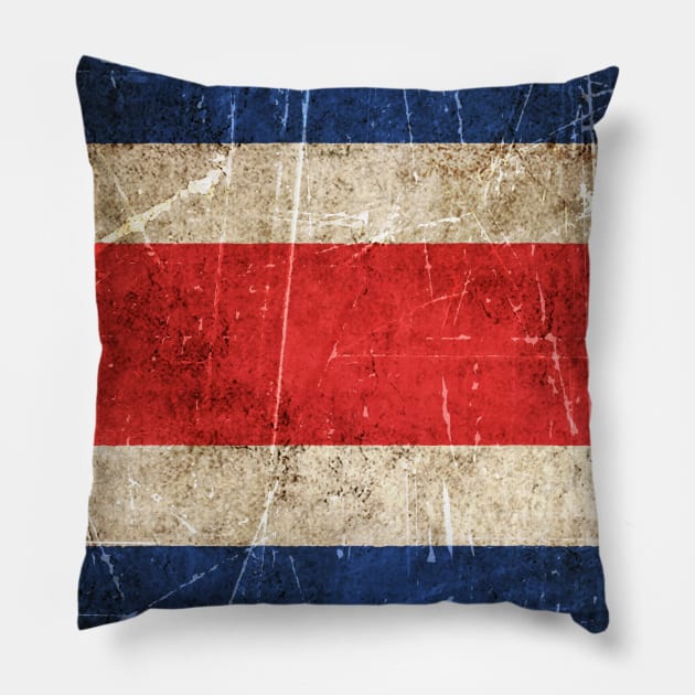 Vintage Aged and Scratched Costa Rican Flag Pillow by jeffbartels