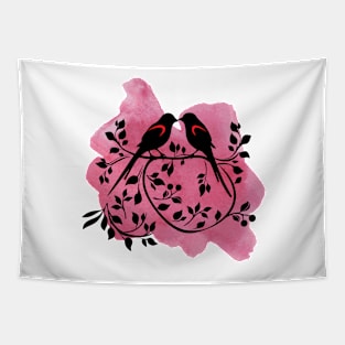 Elegant Silhouette Lovebirds Tapestry