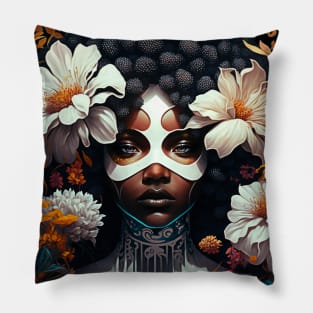Beautiful Floral Black Woman Pillow