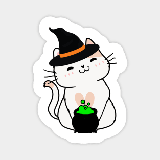 Cute white cat is a witch Magnet