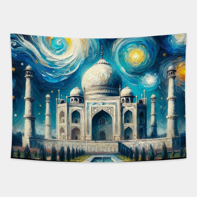 Taj Mahal India Starry Night - Beautiful Iconic Places Tapestry by Edd Paint Something