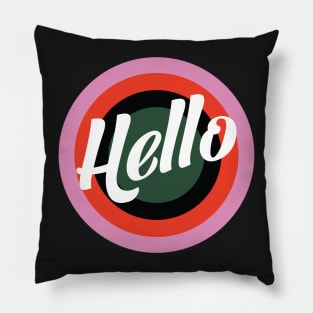 Hello retro print on black Pillow