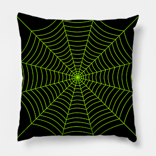 Halloween spider web pattern neon green on black Pillow