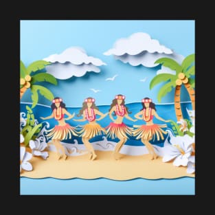 Beach Front Paper Art Hula Wahine T-Shirt