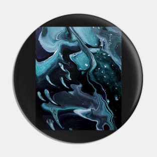 Ghosts - Black Gray White Teal Acrylic Pour Pin