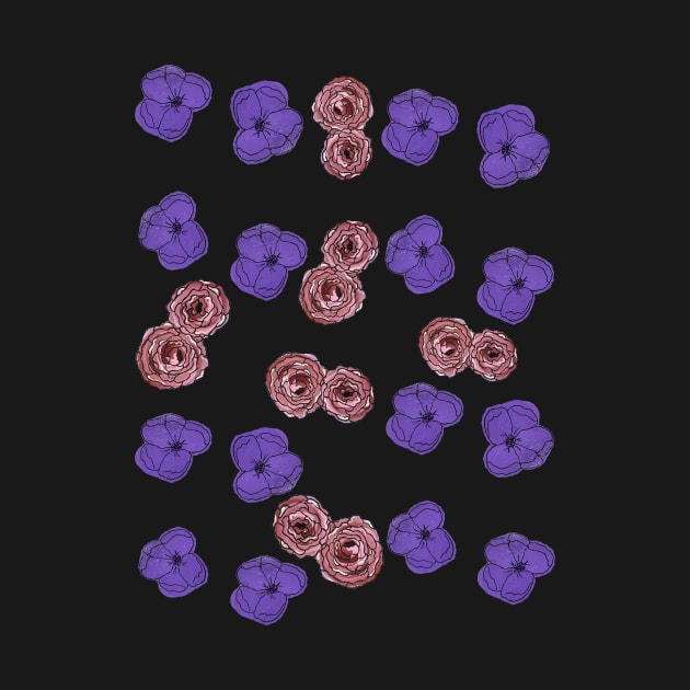 Painted purple flowers and roses by DentistArt2022