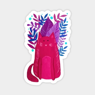 Cat and foliage - pink, purple and blue Magnet