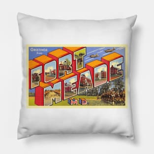 Greetings from Fort Meade, Maryland - Vintage Large Letter Postcard Pillow