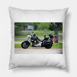 Motorcycle With American Flag Pillow