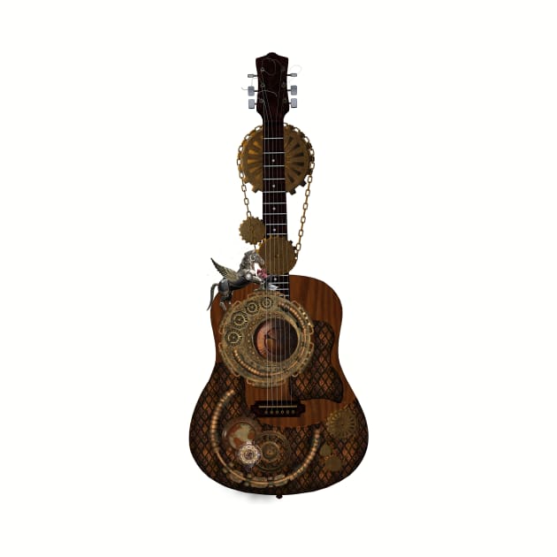 Wonderful steampunk guitar with clocks and steampunk horse by Nicky2342