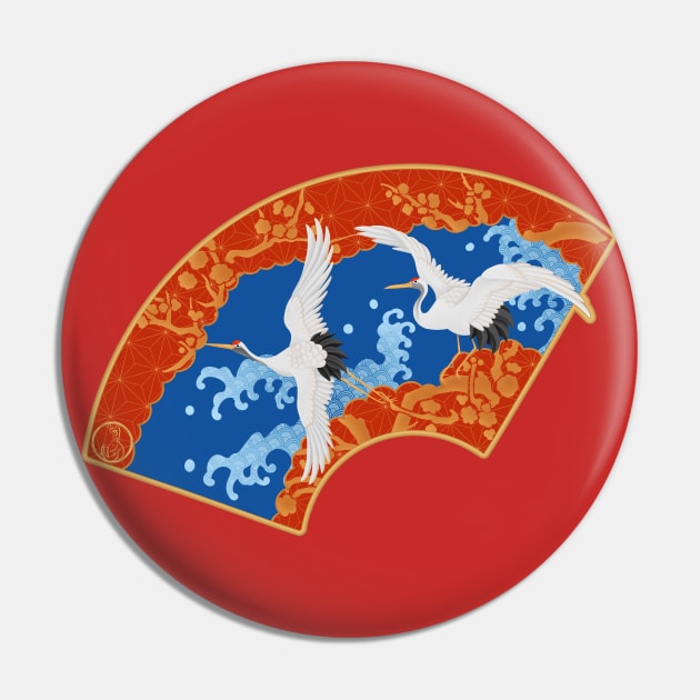 Tsuru (Crane) - Japanese Kimono Design Pin by SamInJapan