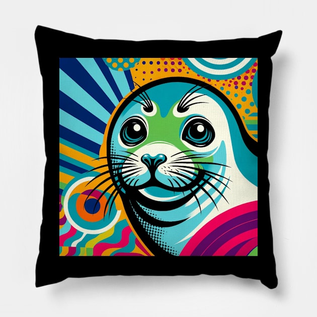 Arctic Aura Weddell Seal Pop Art - Polar Elegance Pillow by PawPopArt