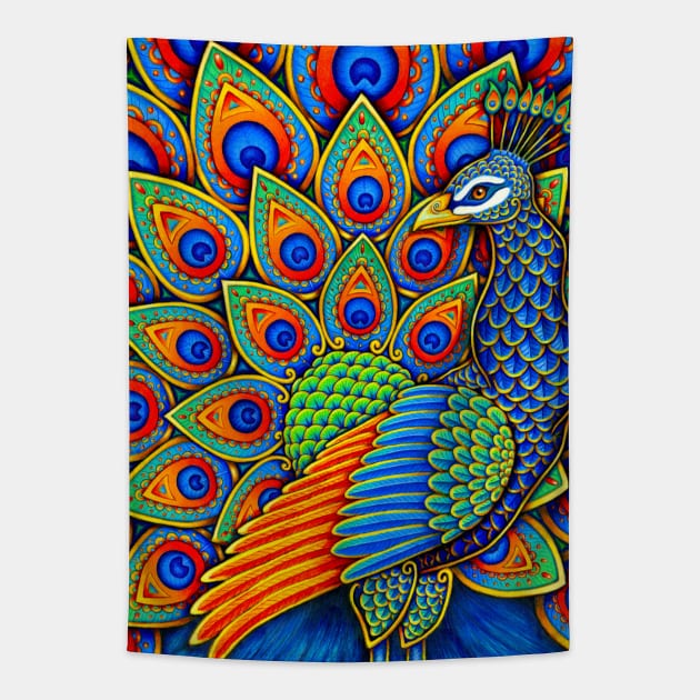 Colorful Paisley Peacock Rainbow Bird Tapestry by rebeccawangart