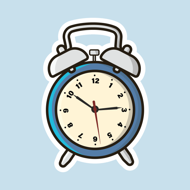 Table Alarm Clock Sticker vector illustration. Home interior object icon concept. Alarm clock for wake-up on time concept. Timmer alarm clock sticker design logo with shadow. by AlviStudio