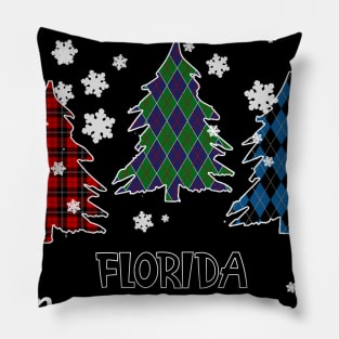 Florida Merry Christms Buffalo Plaid Xmas Tree  Pillow