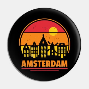 Amsterdam Skyline Retro Style Pin