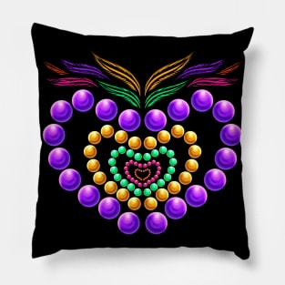 Purple, Yellow Golden And Green Beads Heart For Mardi Gras Pillow