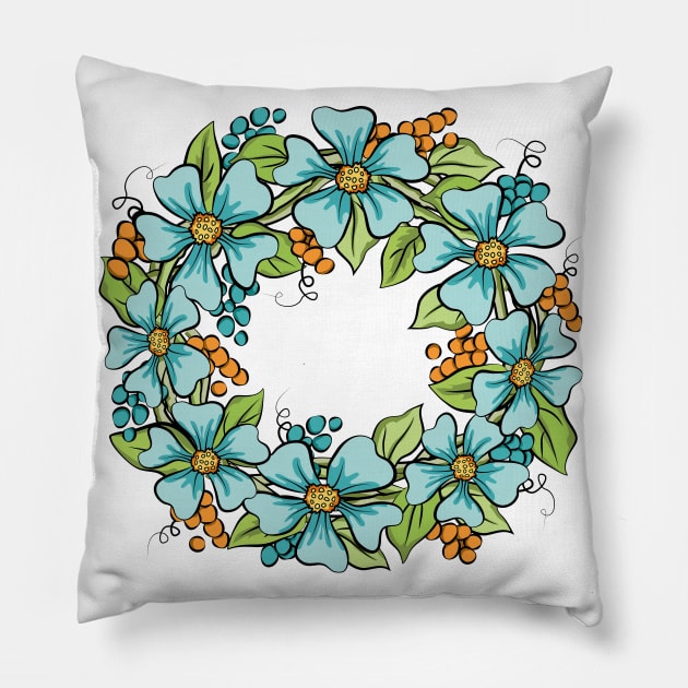 Spring Flowers Wreath Art Pillow by Designoholic