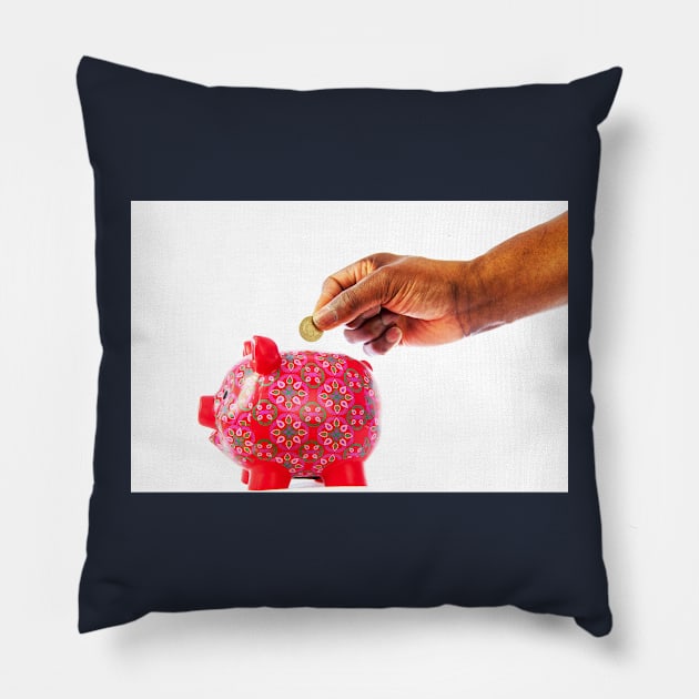 Piggy Bank Saving For A Rainy Day Pillow by tommysphotos