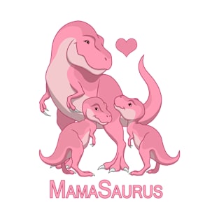 MamaSaurus T-Rex Mommy & Twin Baby Girl Dinosaurs T-Shirt