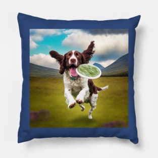 English Springer Spaniel Catches "Throwing Disc" Pillow