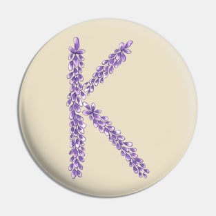 Lavender Letter K Hand Drawn in Watercolor and Ink Pin