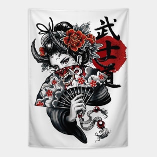 Japanese Popart Geisha Colorful Illustration Tapestry