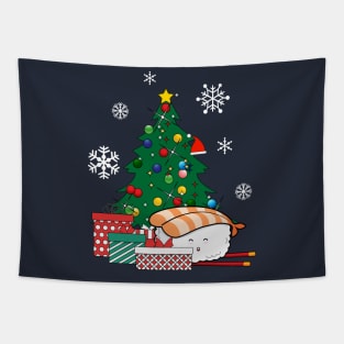 Happy Sushi Around The Christmas Tree Tapestry