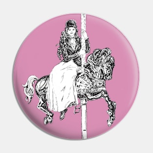 Ink drawing - vintage lady on carousel horse Pin