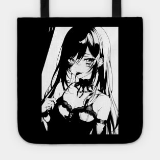 Black & White Long Haired Anime Girl Tote