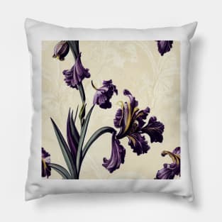 Vintage Floral Romantic Purple Iris Flower Design Pillow