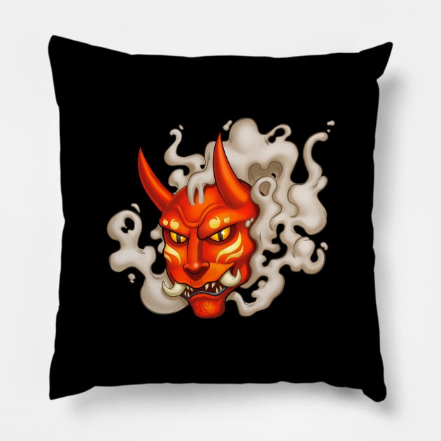 Red Oni Mask Pillow by atrapasuenoz