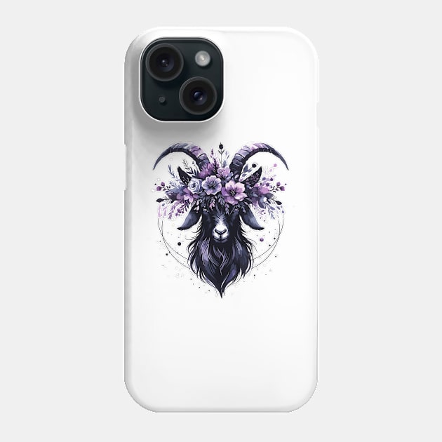 Mystical Floral Goat with Ethereal Purple Crown Phone Case by DefineWear