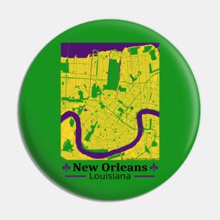 New Orleans Map - Mardi Gras Colors Pin