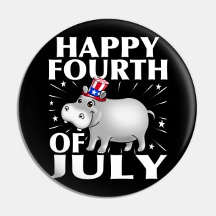 Happy 4th of July USA Patriotic Hippo Pin