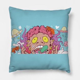 Super dope brain is on fire cartoon colorful illustration Pillow