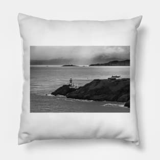 Howth Cliffs, Dublin, Ireland, black and white Pillow