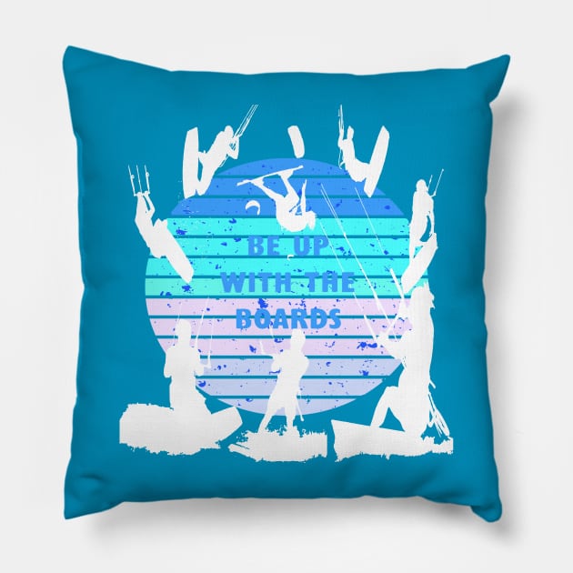 Kitesurfers Be Up With The Boards Retro Style Pillow by taiche