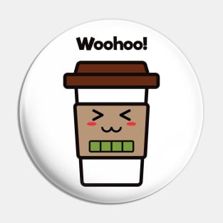 Woohoo! | Coffee Cup | Charging | High Battery | Cute Kawaii | White Pin