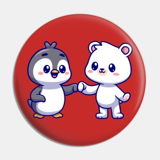 Cute Polar Bear With Penguin Cartoon Pin