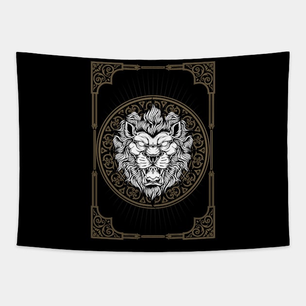 Lion Head With Classic Frame Ornaments Tapestry by YulsArtwork