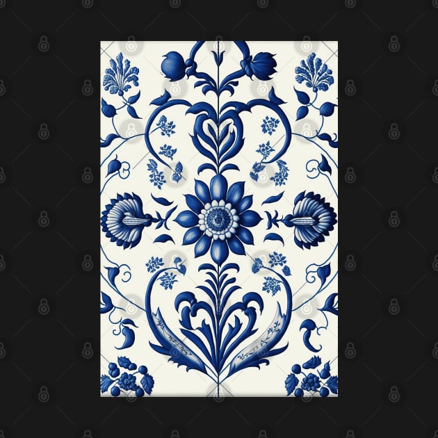 Floral Garden Botanical Print with Delft Blue and White by FloralFancy