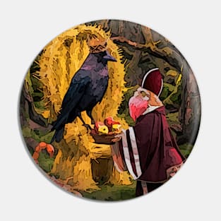 watercolor owl priest brings apples for crow Pin